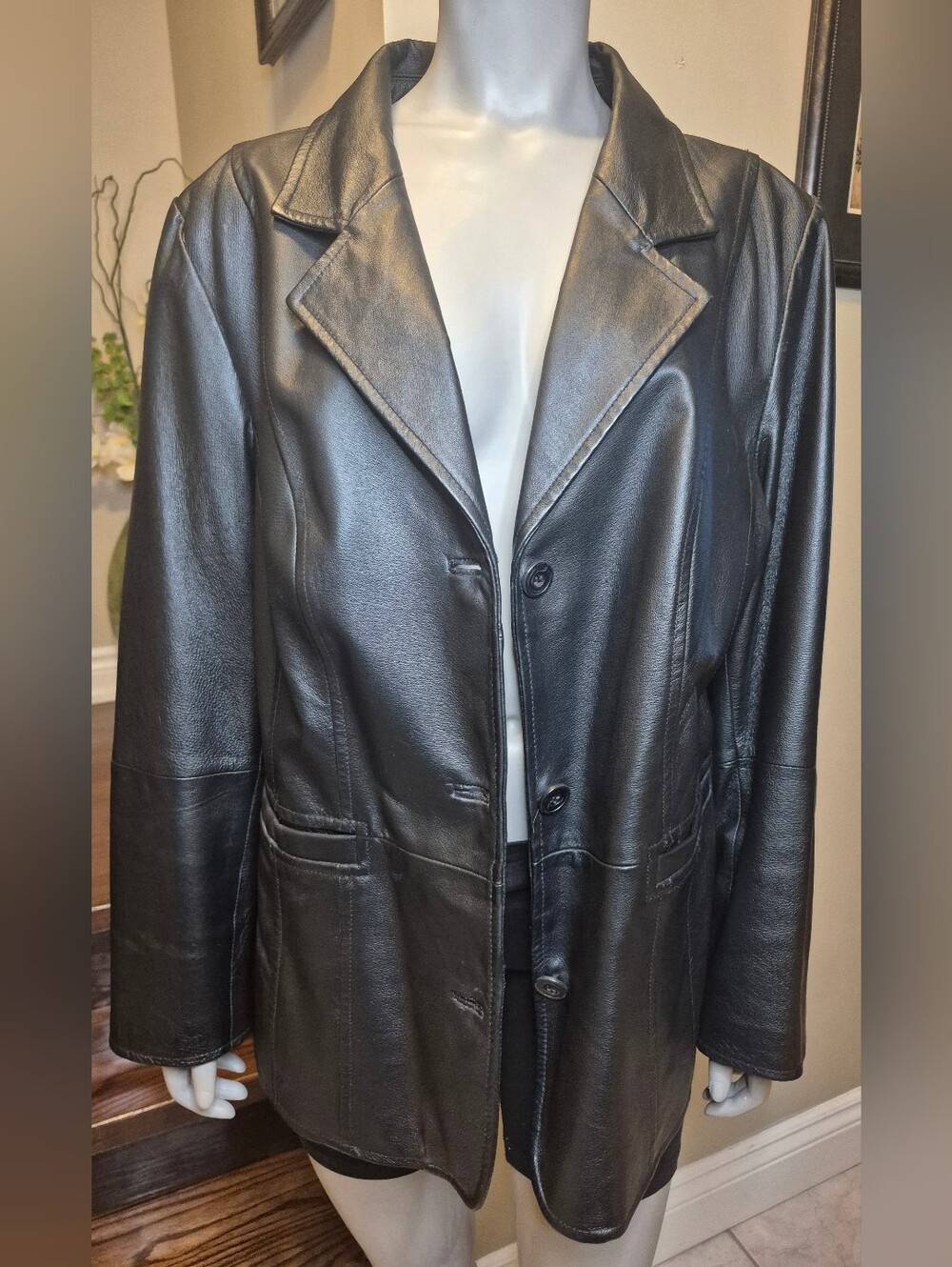 Lane Bryant Black Leather Button-Front Blazer